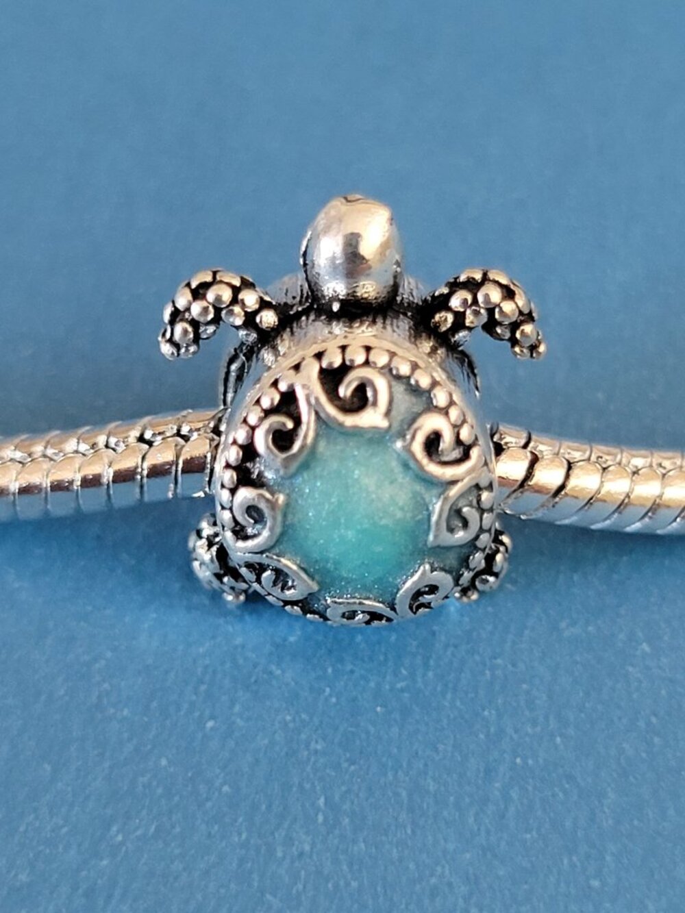 New! For Pandora Charm Bracelet Individual Charm - Turtle Blue And Silver Color - Picture 3 of 5
